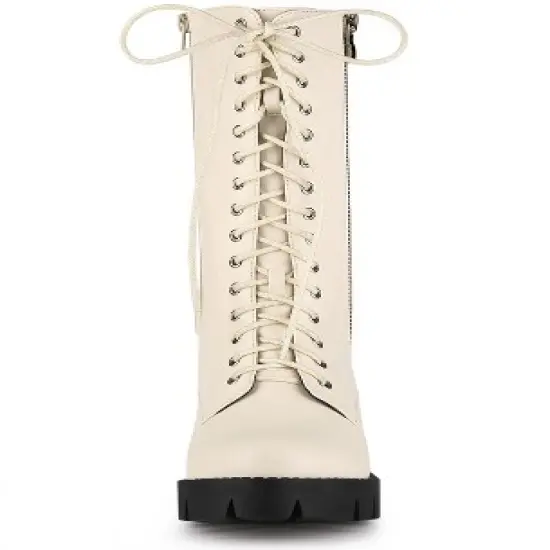 Allegra K Women's Lace Up Platform Chunky Heel Mid Calf Boots image {2}