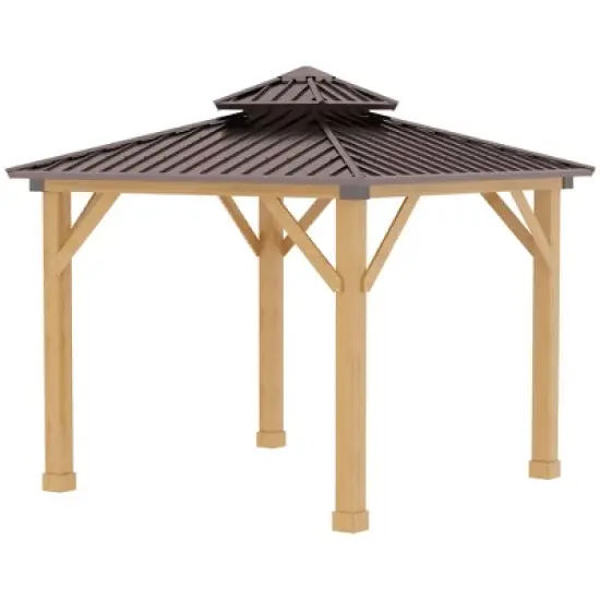 Outsunny&nbsp;10x10&nbsp;Hardtop&nbsp;Gazebo&nbsp;with&nbsp;Wooden&nbsp;Frame,&nbsp;Permanent&nbsp;Metal&nbsp;Roof&nbsp;Gazebo&nbsp;Canopy&nbsp;with Ceiling Light Hook for&nbsp;Garden,&nbsp;Patio,&nbsp;Backyard image {3}