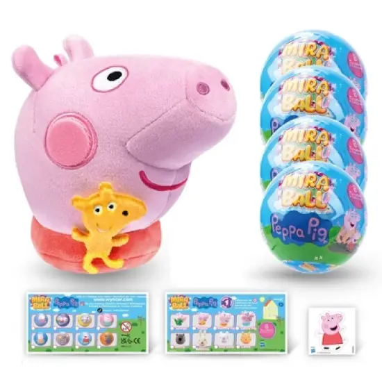 Peppa Pig MiraBall, 3-in-1 Surprise, Blind Box Toys for Kids - Collectable Characters from TV Shows - Metal Ball, Plush, Stickers, White Ribbon image {10}
