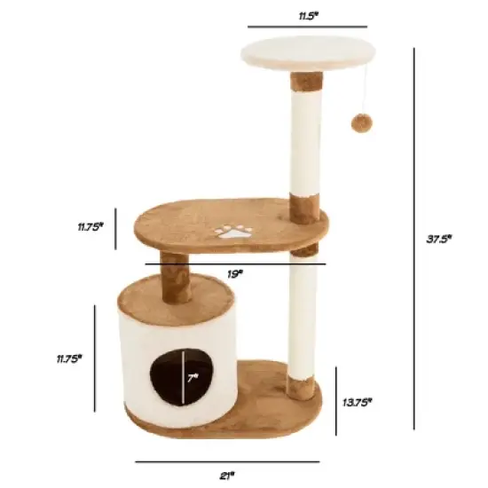 Petmaker 3 Tier Cat Tree Condo with Scratching Posts Brown/Tan image {1}