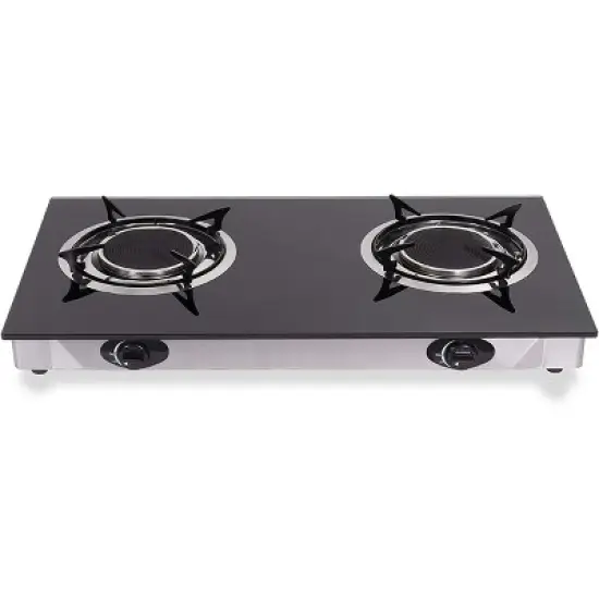 Barton 2 Burner Glass Cooktop Auto Ignition Stove Infrared Flame Ceramic Head with Regulator, Black image {1}
