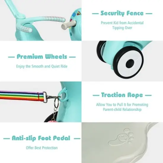 Costway Baby Rocking Horse 4 in 1 Kids Ride On Toy Push Car w/ Music Indoor Outdoor Gift image {9}