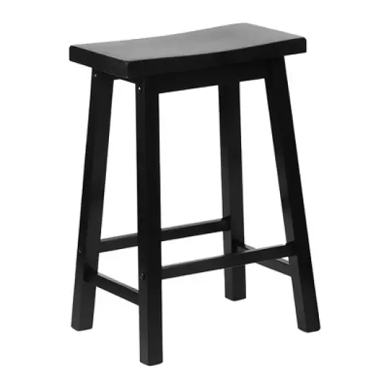 PJ Wood Classic Saddle-Seat 24" Tall Kitchen Counter Stools for Homes, Dining Spaces, and Bars w/Backless Seats, 4 Square Legs, Black (Set of 10) image {2}