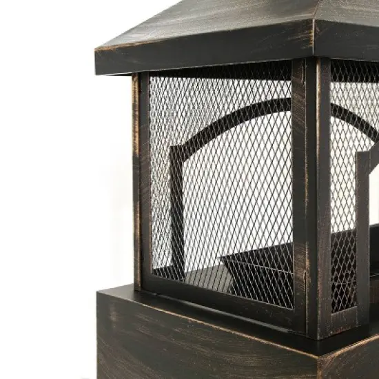 WELLFOR 37" Rectangular Metal Outdoor Fireplace with Built-in Log Storage Bronze image {8}