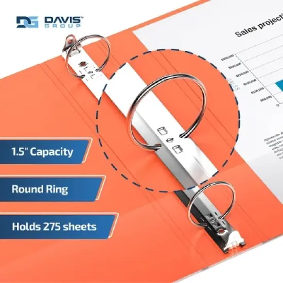 Davis Group 6pk 1.5" Premium Economy Round Ring Binder Orange: Hard Cover, 275 Sheet Capacity, 2 Pockets, Polypropylene image {2}