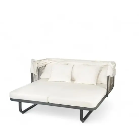 57" Outdoor Patio Rattan Daybed Sunbed with Retractable Canopy and Pillows image {14}