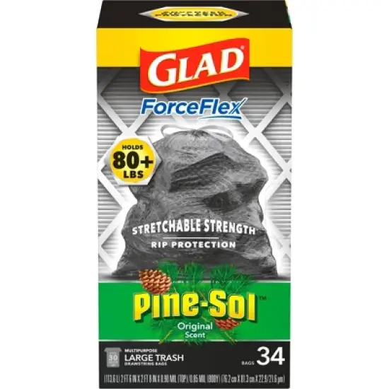 Glad ForceFlex DrawString Trash Bags - Pinesol - 30 Gallon - 34ct image {4}