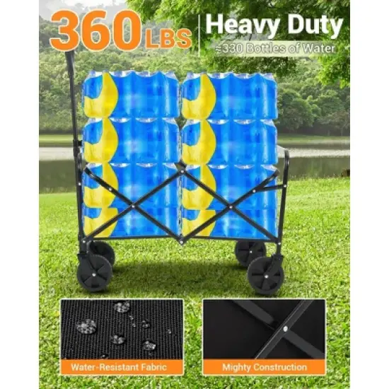 Collapsible Folding Wagon Cart, Heavy-Duty 360LBS Capacity, All-Terrain Utility Wagon with 360&deg; Wheels & Cup Holders for Beach, Camping, Garden image {12}