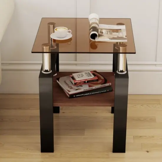 KWPZQEB Set of 2 Modern Tempered Glass Tea Table with Metal Frame and Storage Shelves, Modern Coffee Table, End Table for Living Room, Balcony image {3}