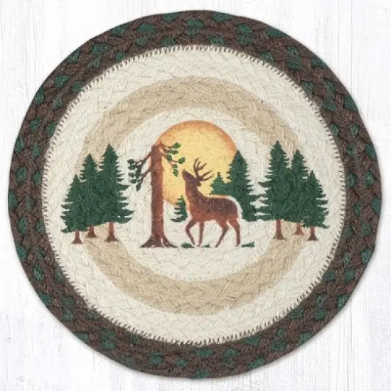 Earth Rugs Full Moon Deer Printed Round Jute Trivet 10" Rustic Table Accent image {3}