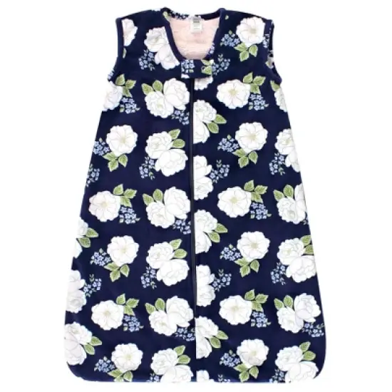 Hudson Baby Infant Girl Plush Faux Fur Sleeping Bag, Wearable Blanket, White Peonies image {2}