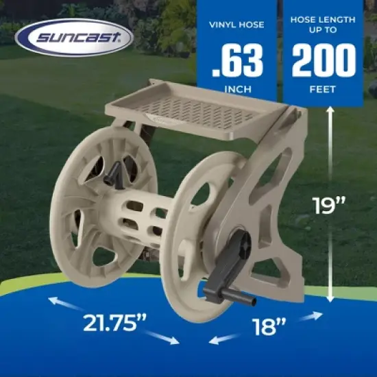 Suncast Handler 200 Foot Resin Wall Mounted Outdoor Garden Hose Reel, Taupe image {2}