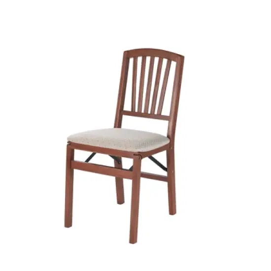 2pc Slat Back Folding Chairs Cherry - Stakmore image {1}