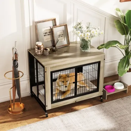 Tangkula Dog Crate Furniture Industrial Dog Kennel w/ Flip-up Top Decorative Pet House image {1}