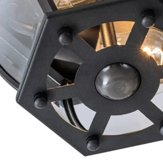 C Cattleya 2-Light Matte Black Motion Sensor Flush Mount Light with Clear Glass image {4}