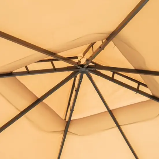 Outsunny 10' x 10' Patio Gazebo Outdoor Canopy Shelter with Double Vented Roof, Netting and Curtains for Garden, Lawn, Backyard and Deck, Khaki image {6}
