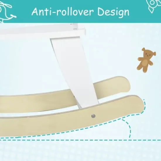 Qaba Wooden Rocking Horse Toddler Baby Ride-on Toys for Kids 3-6 Years with Classic Design & Wood Safety Bar White image {6}