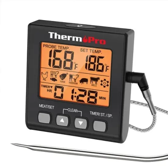 ThermoPro TP16SW Digital Meat Cooking Smoker Kitchen Grill BBQ Thermometer with Large LCD Display with Backlight for Oven Smoker Grill Turkey image {8}