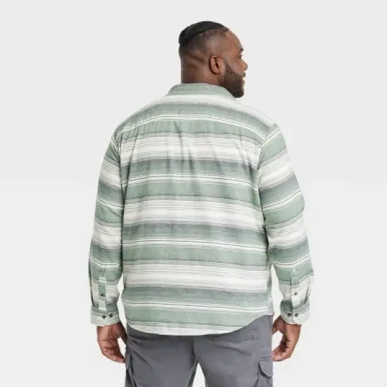 Men's Big & Tall Striped Standard Fit Long Sleeve Button-Down Shirt - Goodfellow & Co&trade; Olive Green image {1}