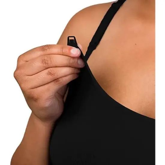 Bamboobies Nursing Tank Top, Maternity Clothes for Breastfeeding, Black, Large image {2}
