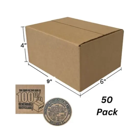 UOFFICE Bulk Pak of 50 Corrugated Boxes 9" x 6" x 4" Shipping Boxes image {2}