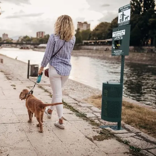 Emma and Oliver Locking Dog Waste Bag Dispenser with Glow in the Dark Sign, Hand Sanitizer Bottle and Rain Guard - 400 Pull Out Header Bags Included image {3}