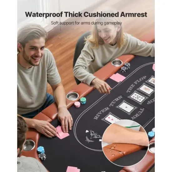 VEVOR Foldable Poker Table, 8 Player 72 in Folding Casino Leisure Table with Padded Rails and Cup Holders, Oval Portable Game Tables, Brown image {4}