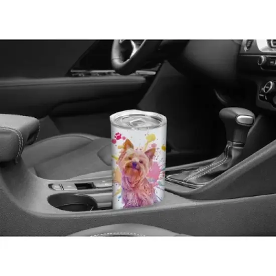 100 North 20 Ounce Stainless Steel On the Go Travel Tumbler With Push Top Lid, Yorkshire Terrier Paint Splatter image {4}