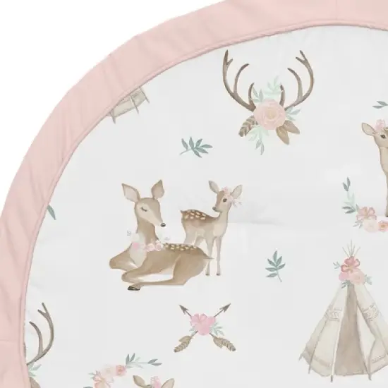 Sweet Jojo Designs Girl Baby Tummy Time Playmat Deer Floral Pink Taupe and Green image {2}