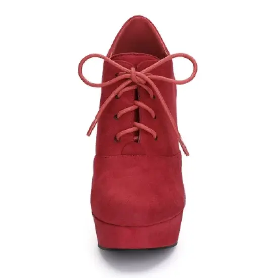 Allegra K Women's Platform Chunky Heel Lace Up Booties image {1}