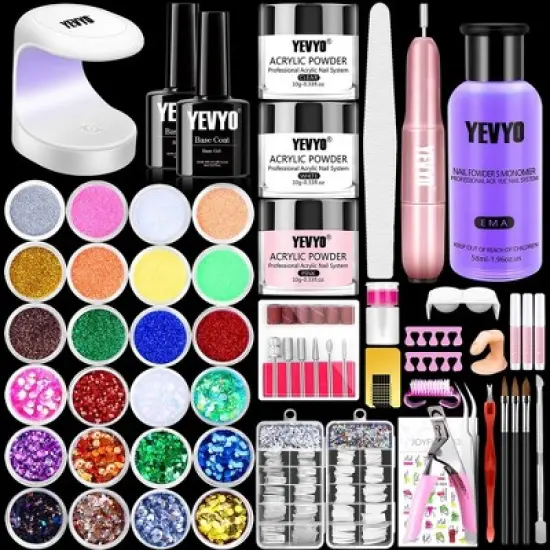 YEVYO Acrylic Nail Kit Nail Kit for Beginners with Everything, 24 Colors of Glitter Powder and Sequins image {8}