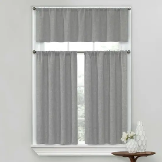 Kate Aurora Complete Textured 3 Piece Cafe Kitchen Curtain Tier & Valance Set image {1}