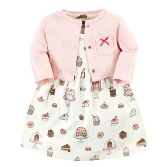 Hudson Baby Infant and Toddler Girl Cotton Dress and Cardigan Set, Sweet Bakery image {9}