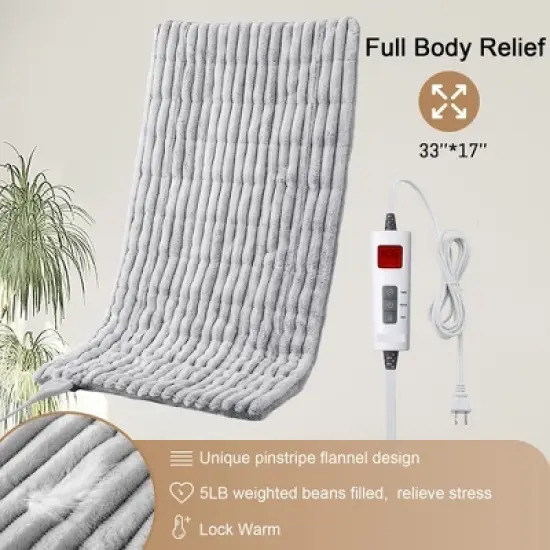 5.8 Lb Weighted Heating Pad, 33x 17 Electric Heating Pad for Back Pain Relief with 6 Heat Settings image {2}