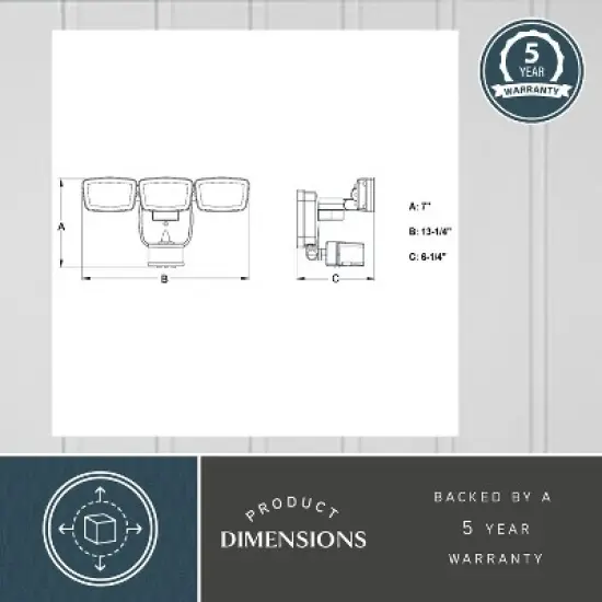 VAXCEL Integrated LED Motion Sensor Dusk to Dawn 3-Head Outdoor Security Flood Light - 240 Degree - 85 Ft. image {6}