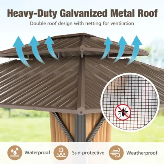 Tangkula 14 x 12 FT Hardtop Gazebo w/ Netting Heavy-Duty Double-Roof Galvanized Metal Top image {5}
