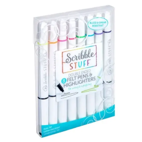 Scribble Stuff 8ct Doubled Ended Highlighter Marker/Fine Tip Pen image {1}