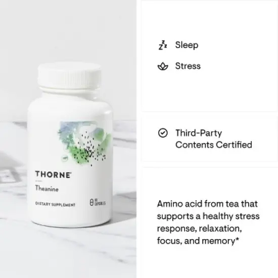 THORNE Theanine - 200mg of L-Theanine - Support a Healthy Stress Response, Relaxation & Focus* - Increases Brain Alpha-Wave Production* - 90 Capsules image {4}