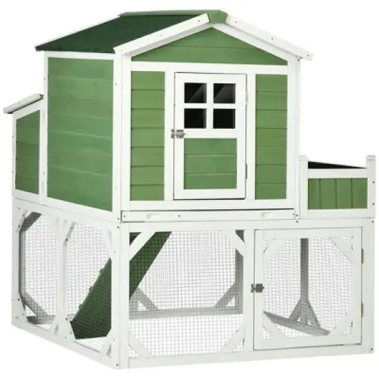 Resenkos Rabbit Hutch, Duck Cage Hutch,Chicken Coop, 49" Small Chicken Coop Hen House with Garden Space, Chicken House Outdoor Run Cage, Green image {2}