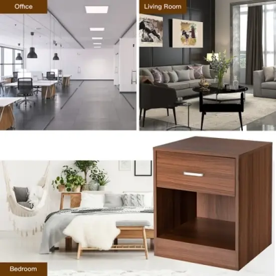 Costway Nightstand with Drawer Storage Cabinet Modern Beside End Table Black\Brown image {6}
