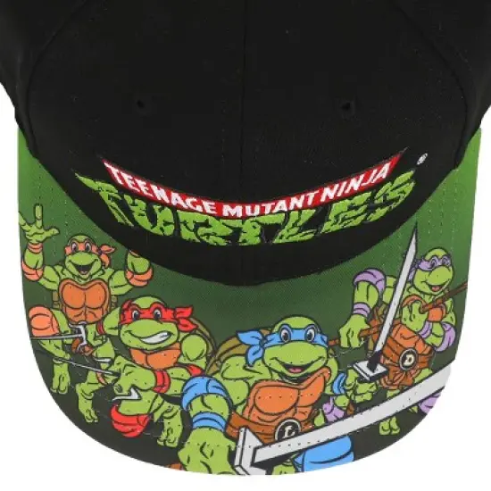 TMNT Classic Retro Cartoon Characters & Logo Men's Black Precurve Snapback Hat image {3}
