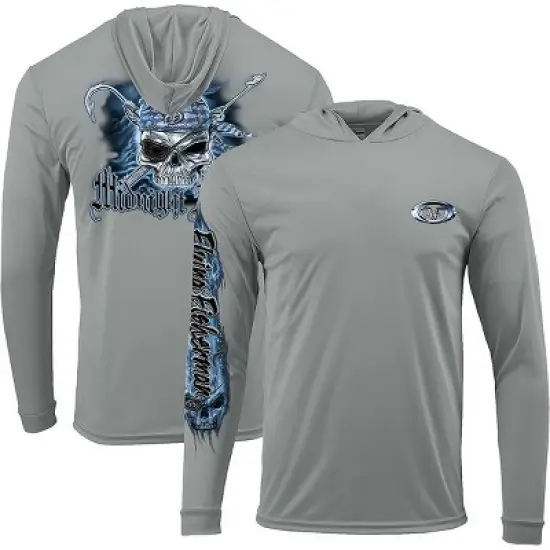 Flying Fisherman Pirate Skull Performance Pullover Hoodie - Gray image {6}