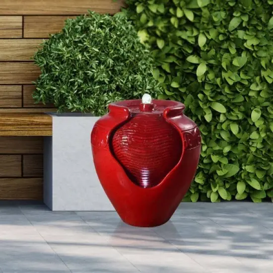 17" Indoor/Outdoor Vase Fountain Cherry Red - Alpine Corporation image {2}