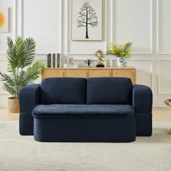 Modern 2-in-1 Sleeper Sofa with Included Cushion Blanket, Folding Sofa Bed for Living Room, Apartment, or Bedroom &ndash; The Pop Home image {1}