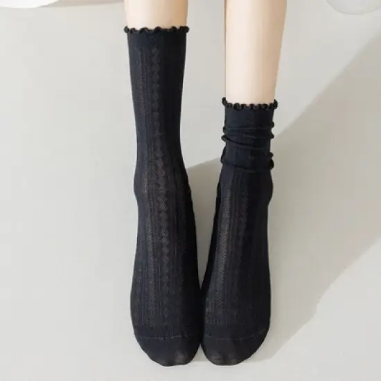 Anna-Kaci Women's Ribbed Crew Socks with Ruffle Lettuce Trim Soft Stretch Knit Comfortable Everyday 5-Pack image {2}