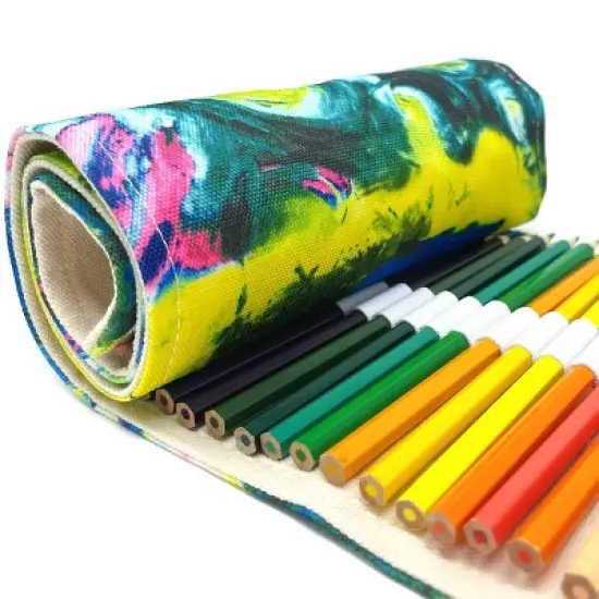 Wrapables Pencil Roll Organizer, Colored Pencil Wrap Pouch (72 slots), Green Scream image {5}