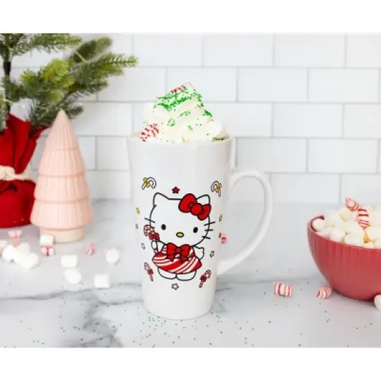Silver Buffalo Sanrio Hello Kitty Holiday Candy Cane Ceramic Tall Latte Mug | Holds 16 Ounces image {6}