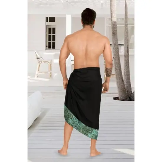 LA LEELA Men's Swimwear Cover Up Summer Pareo Sarong One Size Geometric Black image {3}