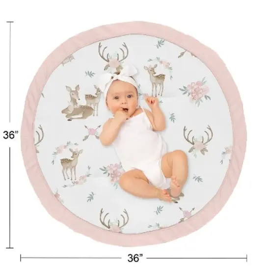 Sweet Jojo Designs Girl Baby Tummy Time Playmat Deer Floral Pink Taupe and Green image {3}