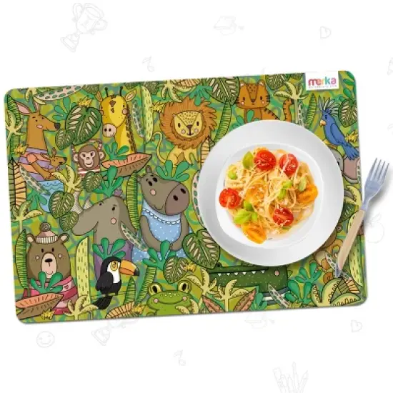 merka Kids Wipeable Plastic Placemats for Dining Table - Ocean, Space, Jungle, Unicorns for Ages 2 and Up, Set of 4 image {4}